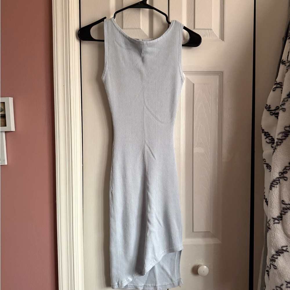 Say What? Light Blue Ribbed Asymmetrical Tank Dress